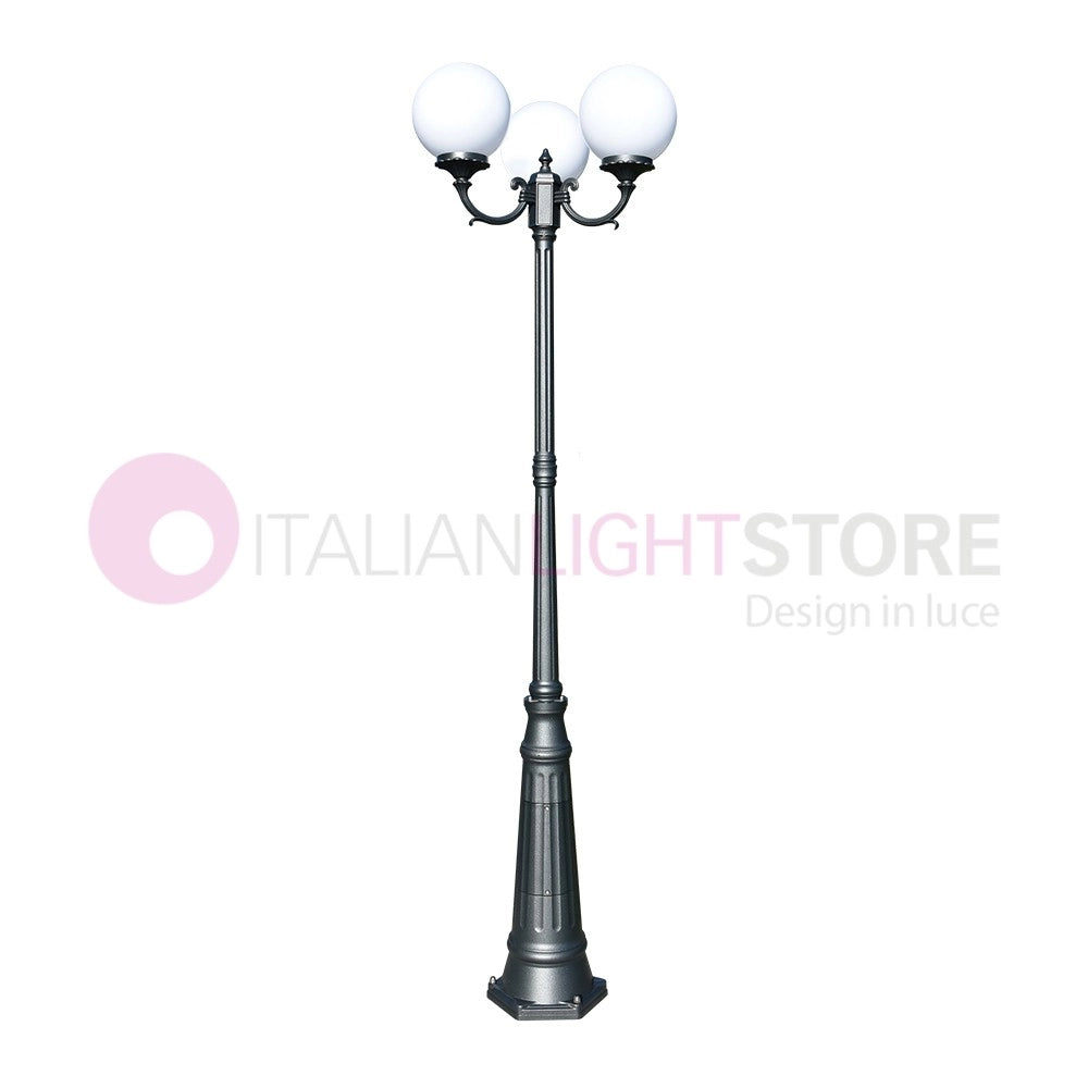 ORIONE ANTRACITE Lampione a 3 luci per Esterno Giardino con sfere globi policarbonato d.25
