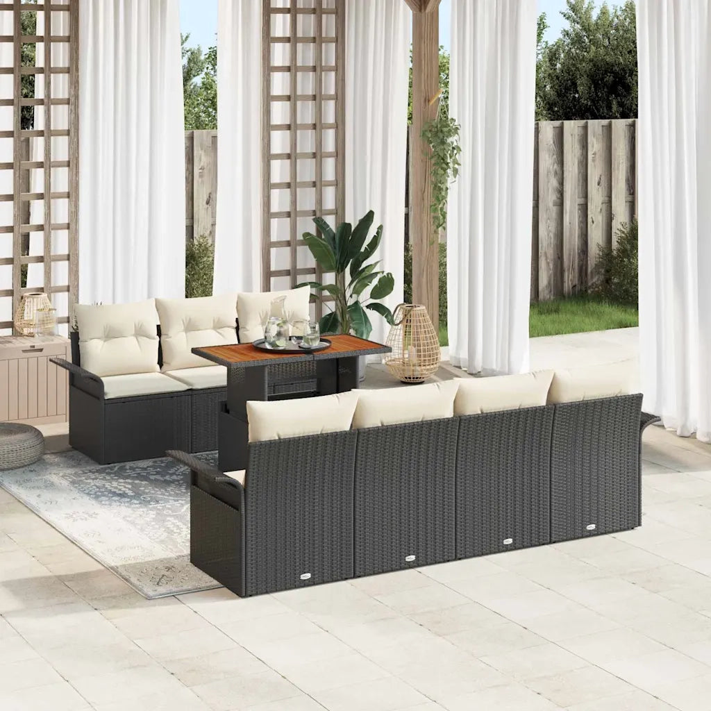 Set Divano da Giardino con archiviazione 8 pcs Nero Poly Rattan