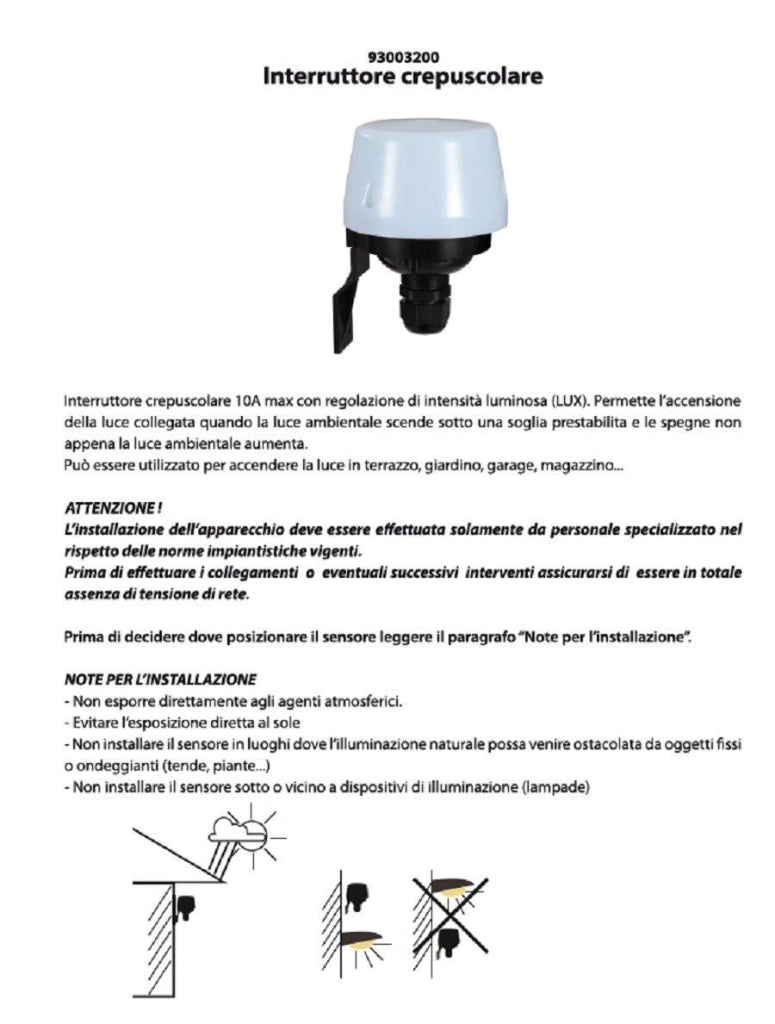 Interruttore Crepuscolare IP54 Bravo Volt 230 a 10 Lux 5 x 50