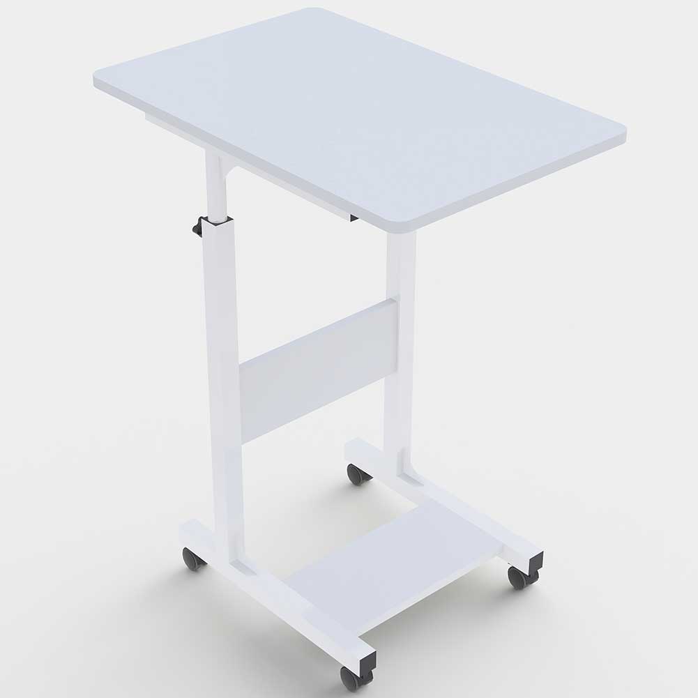 Tavolino Porta PC Computer da Letto Divano Regolabile con Ruote Bianco