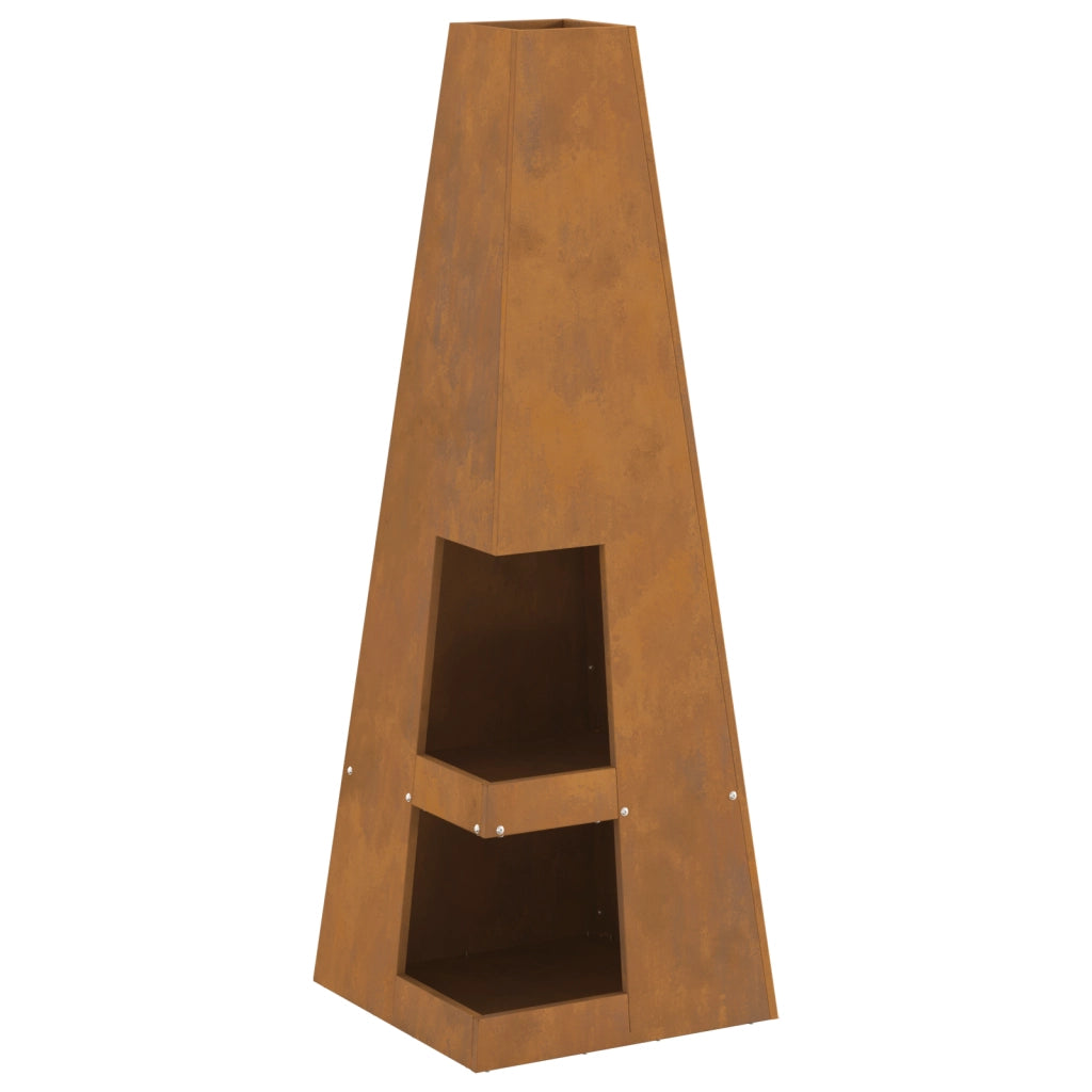 Braciere con Stoccaggio per Legna 35x35x100 cm Acciaio Invecchiato