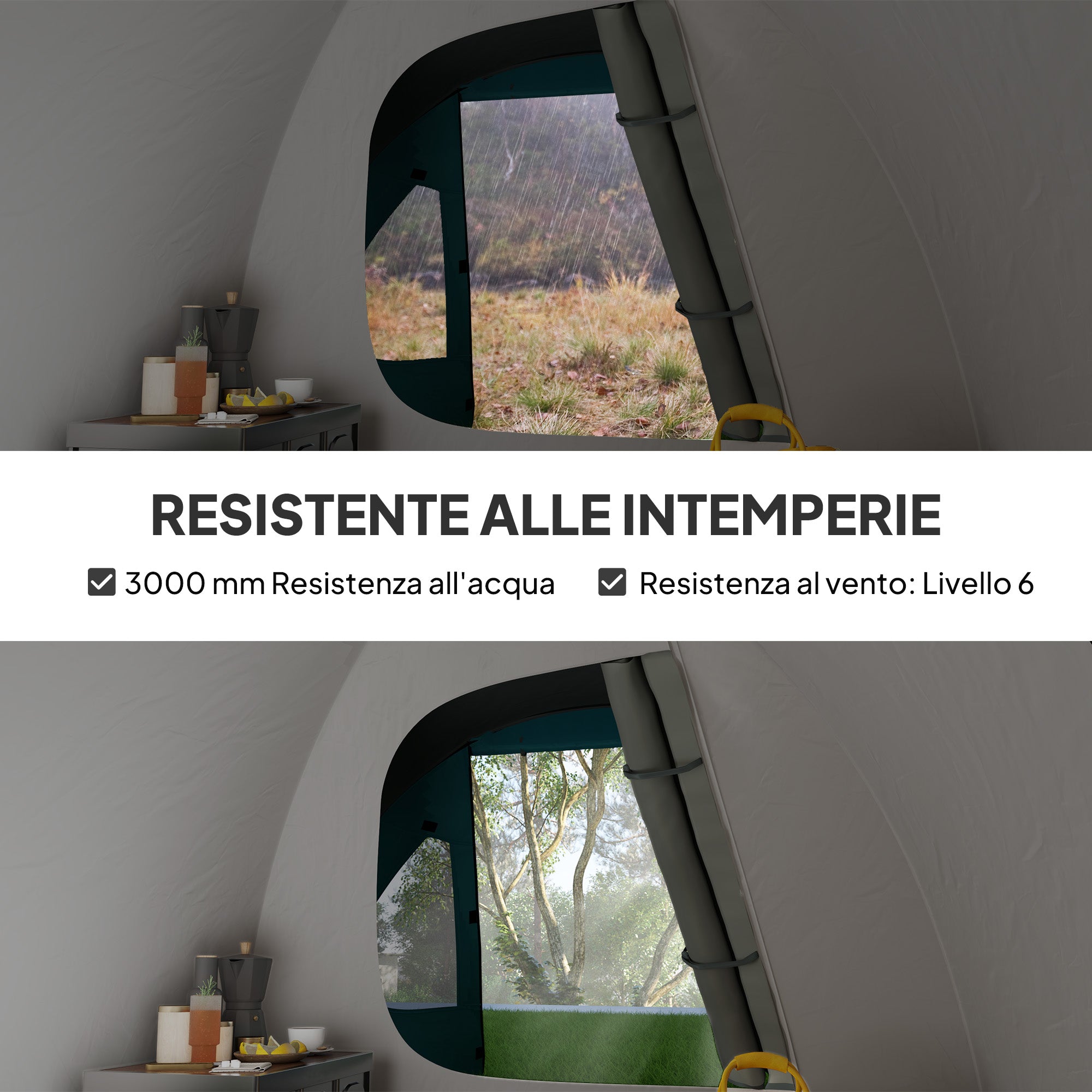 Tenda da Campeggio per 3 Persone Impermeabile con Camera e Veranda Azzurro