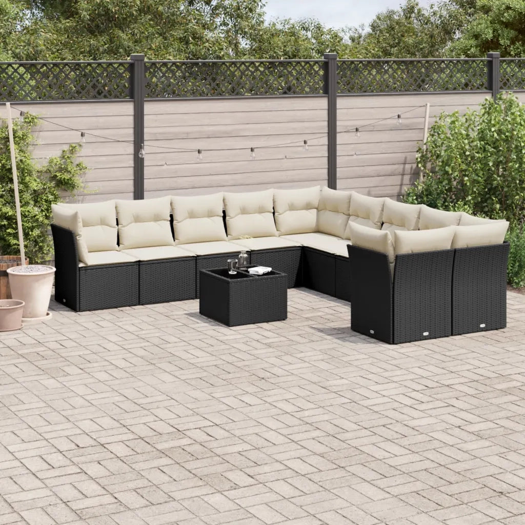 Set Divani da Giardino 11 pz con Cuscini in Polyrattan Nero