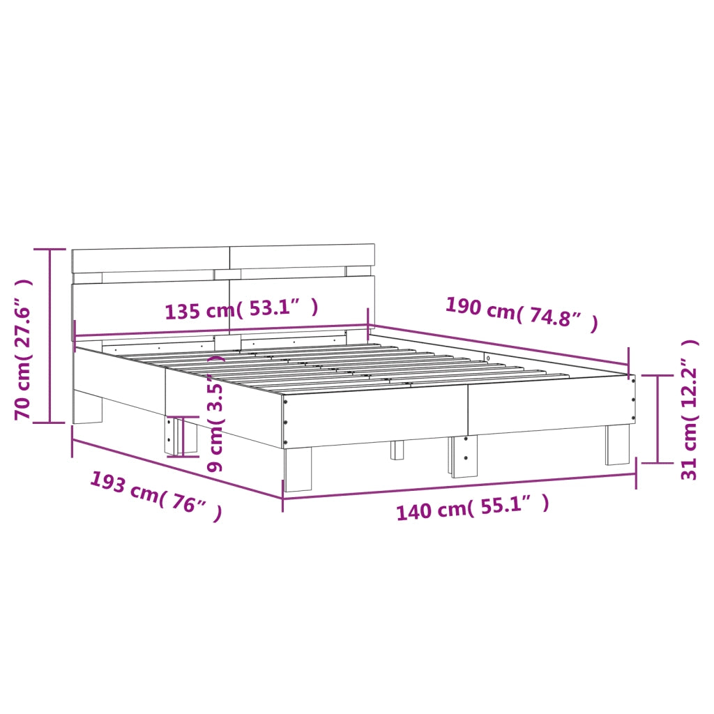 Giroletto con Testiera Bianco 135x190 cm in Legno Multistrato 3207441