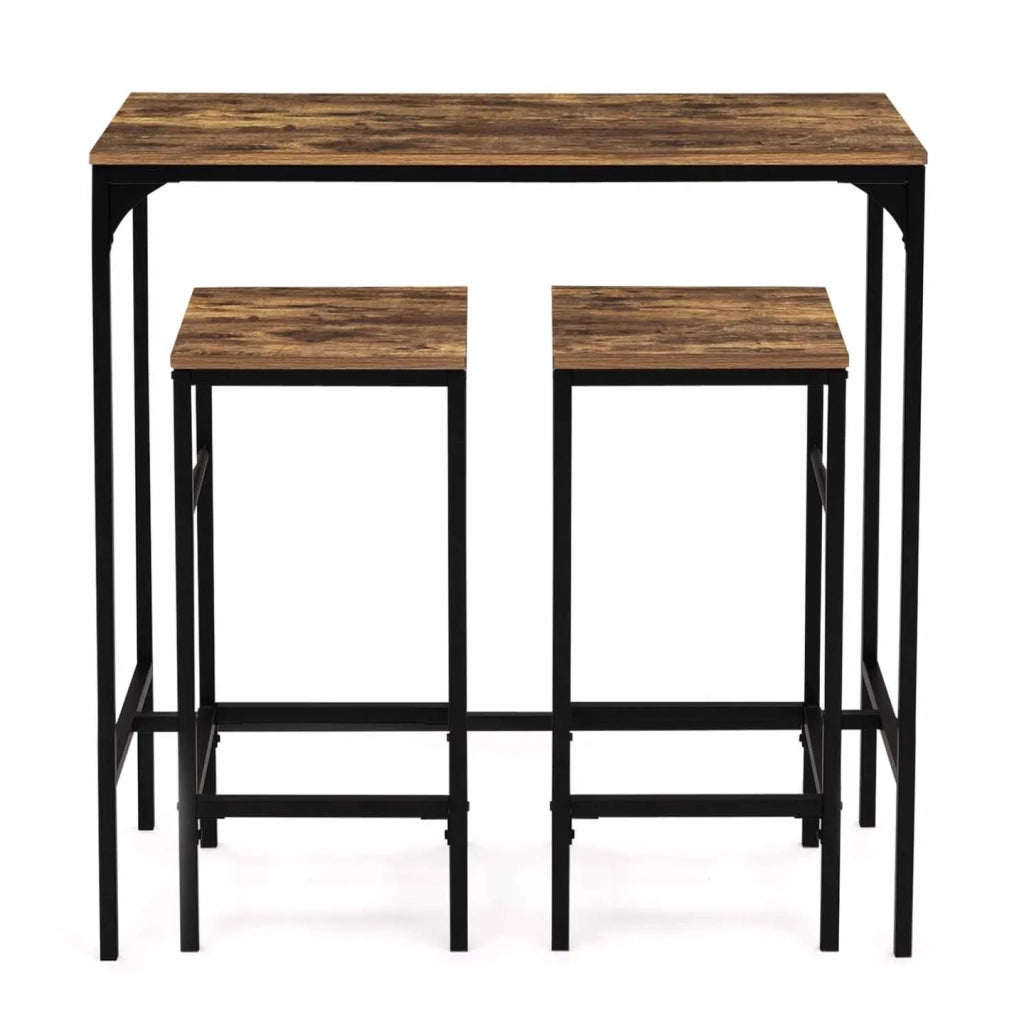 IDMarket - Tavolo da bar e 2 sgabelli DAYTON, alti 95 cm, con effetto anticato, design industriale