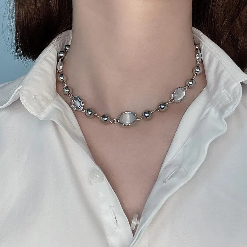 Collana patchwork fatta a mano con pietre bianche, regalo di Natale per donna, regalo di compleanno