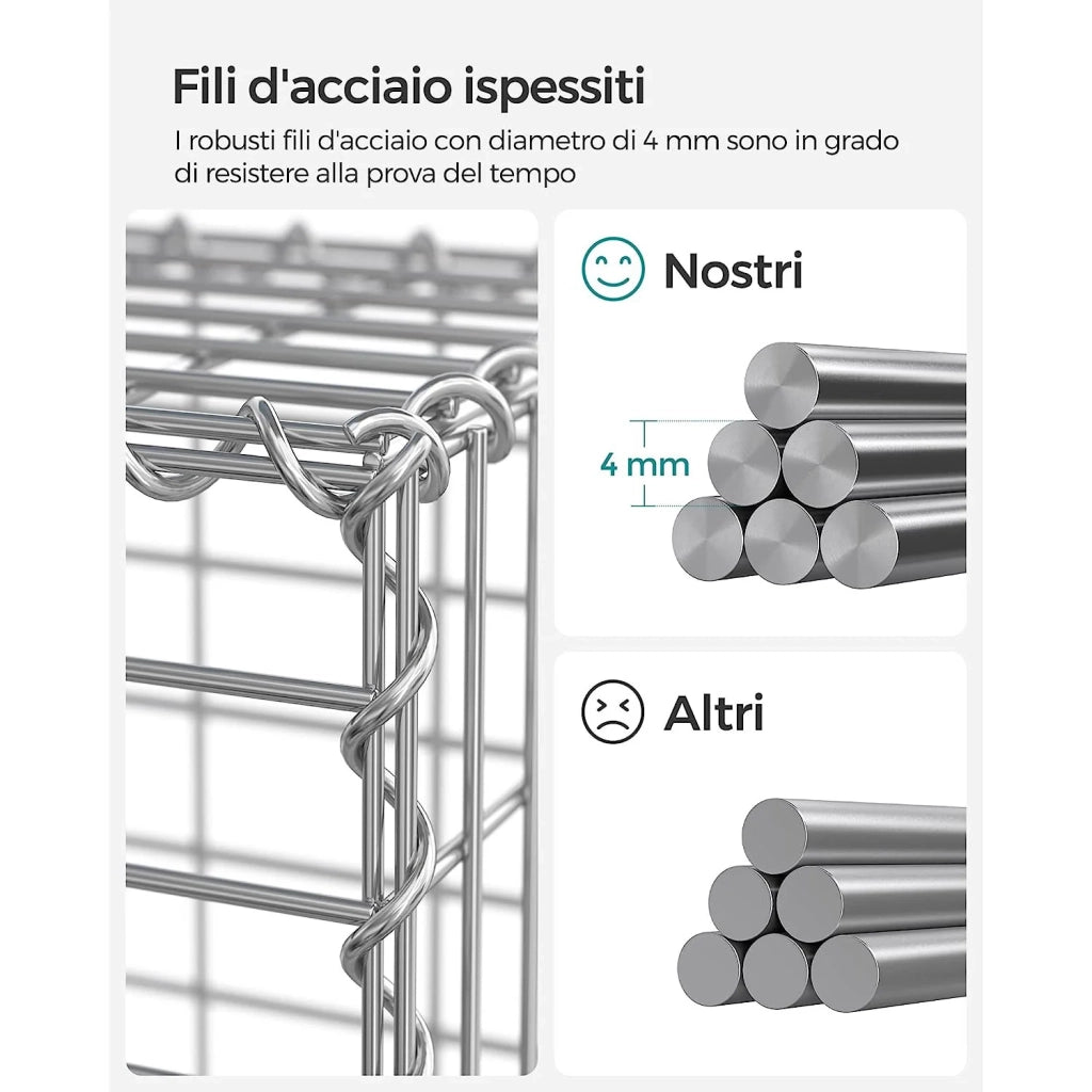 Gabbione per pietre gabbia metallica cestino per pietre maglia 5 x 10 cm zincato muro decorazione da giardino 100 x 80 x 30 cm set da 3 argento 12_0005969