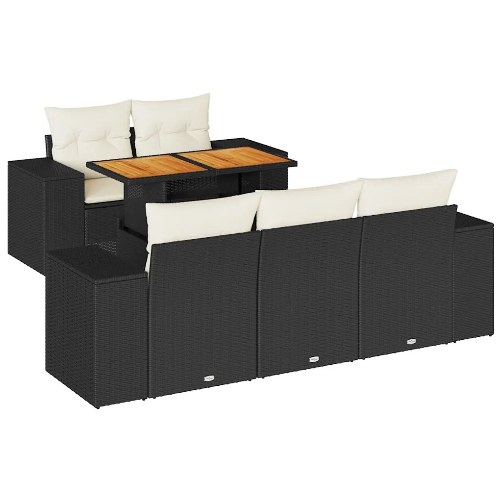 Set Divano da Giardino 6 pz con Cuscini Nero in Polyrattan 3327325