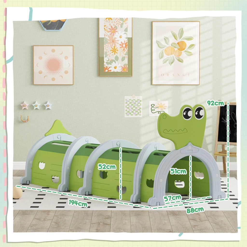 Tunnel Gioco per Bambini Forma Coccodrillo Modulabile ¨C zephmum ¨C Verde