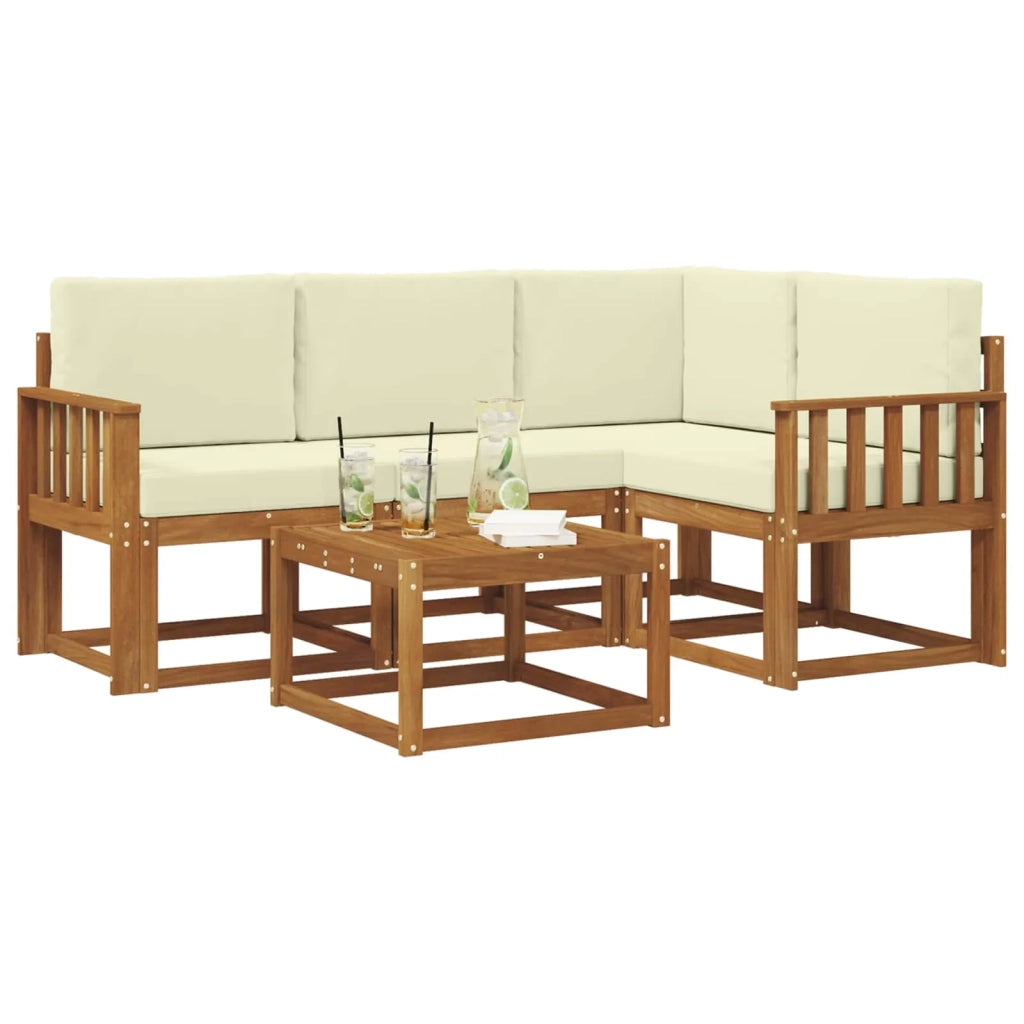 Set di divani da esterno con cuscino 5 pcs Naturale e Crema