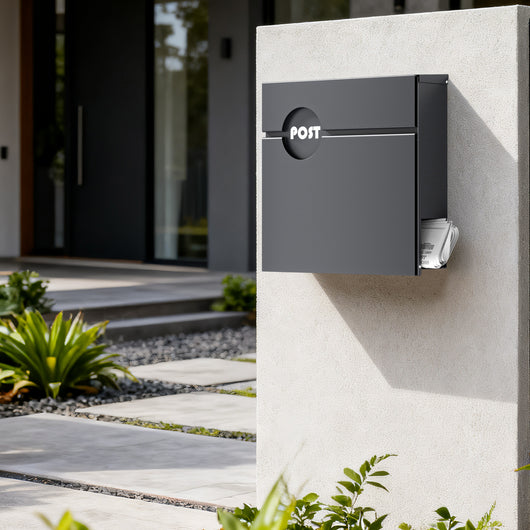 Cassetta della posta antracite V62 in acciaio 37 x 11 x 37 cm, cassetta delle lettere da parete con portagiornali e chiave
