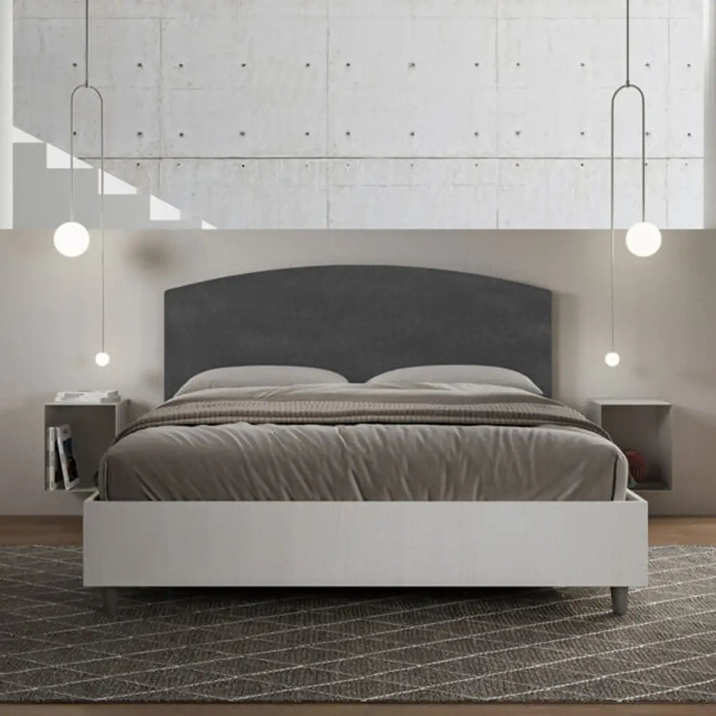 Letto matrimoniale contenitore 160x190 bianco frassino testata microfibra grigio Antilia