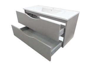 Mobile da Bagno Sospeso con Lavabo Specchio e Lampada a LED TFT Marte Marrone Effetto Pietra