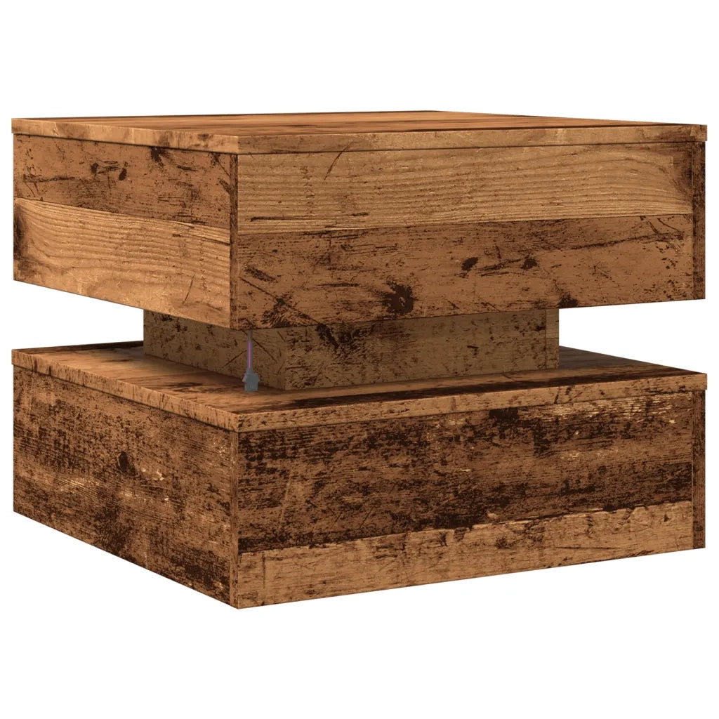 vidaXL Tavolino da Salotto con Luci LED Legno Antico 50x50x40 cm