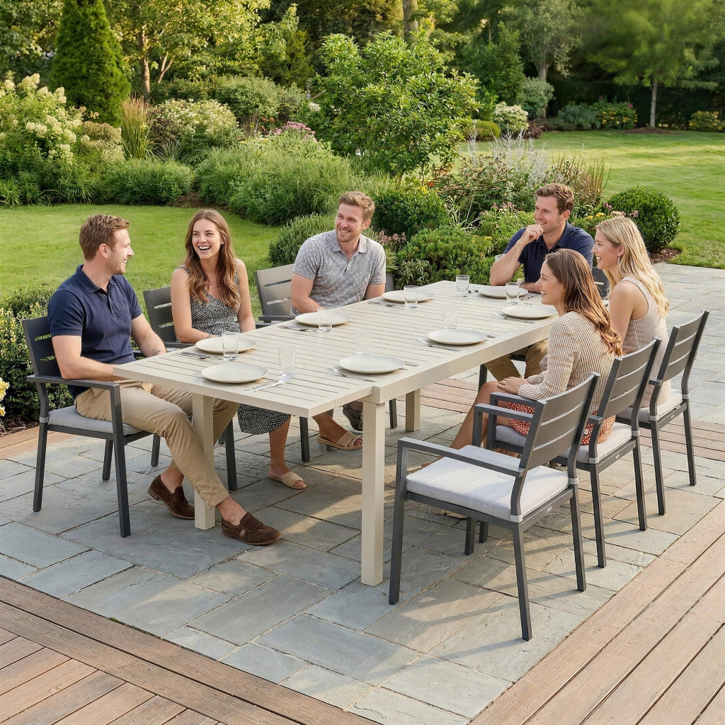 Tavolo da Giardino Allungabile 225x85x75 cm per 6-8 persone in Alluminio con Piano a Doghe Bianco