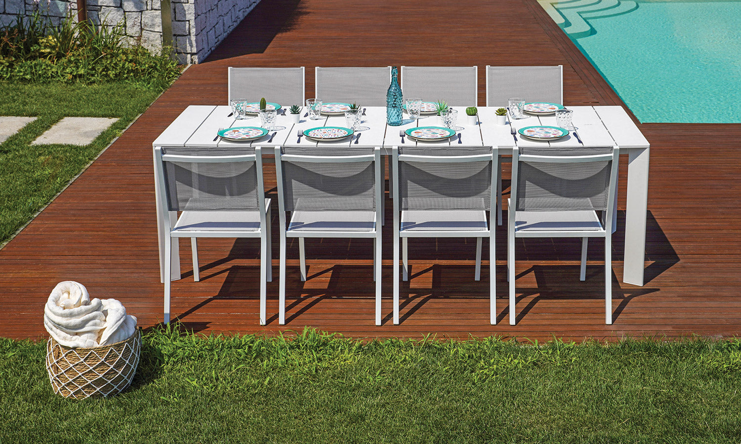 Tavolo Allungabile da Giardino 165/250x90x75 cm Anzio in Alluminio Bianco