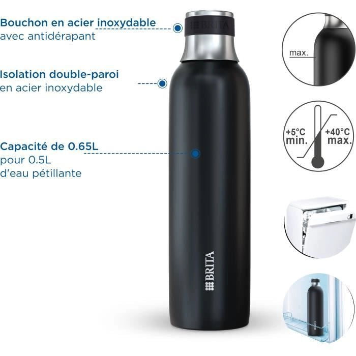 Bottiglia BRITA per sodaTRIO - acciaio inossidabile - 0,65 L - nera
