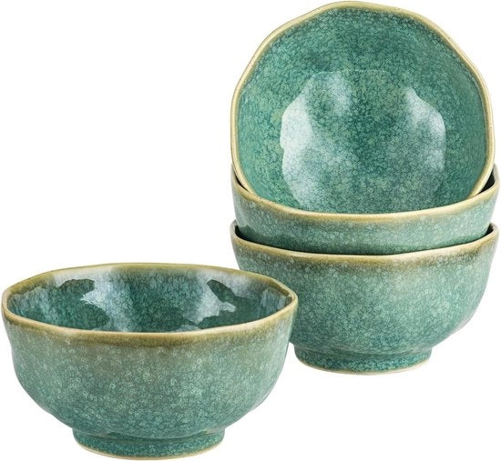 Piatto Ramen in Ceramica per 4 Persone - Insalatiera per Zuppe Ramen e Frutta - Finestra in Vetro con Riflessi Verdi