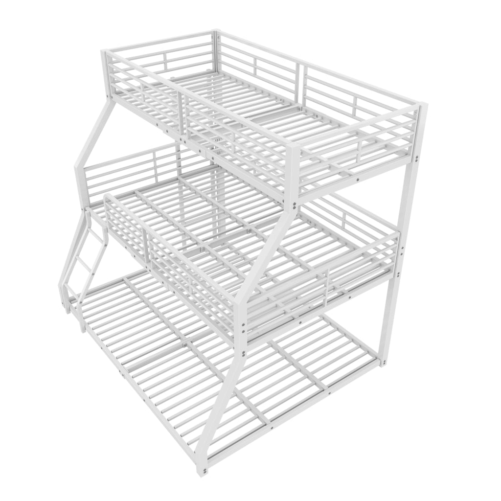 Letto a castello triplo - Zephmum - 90x200, 120x200, 140x200 - Bianco - Metall