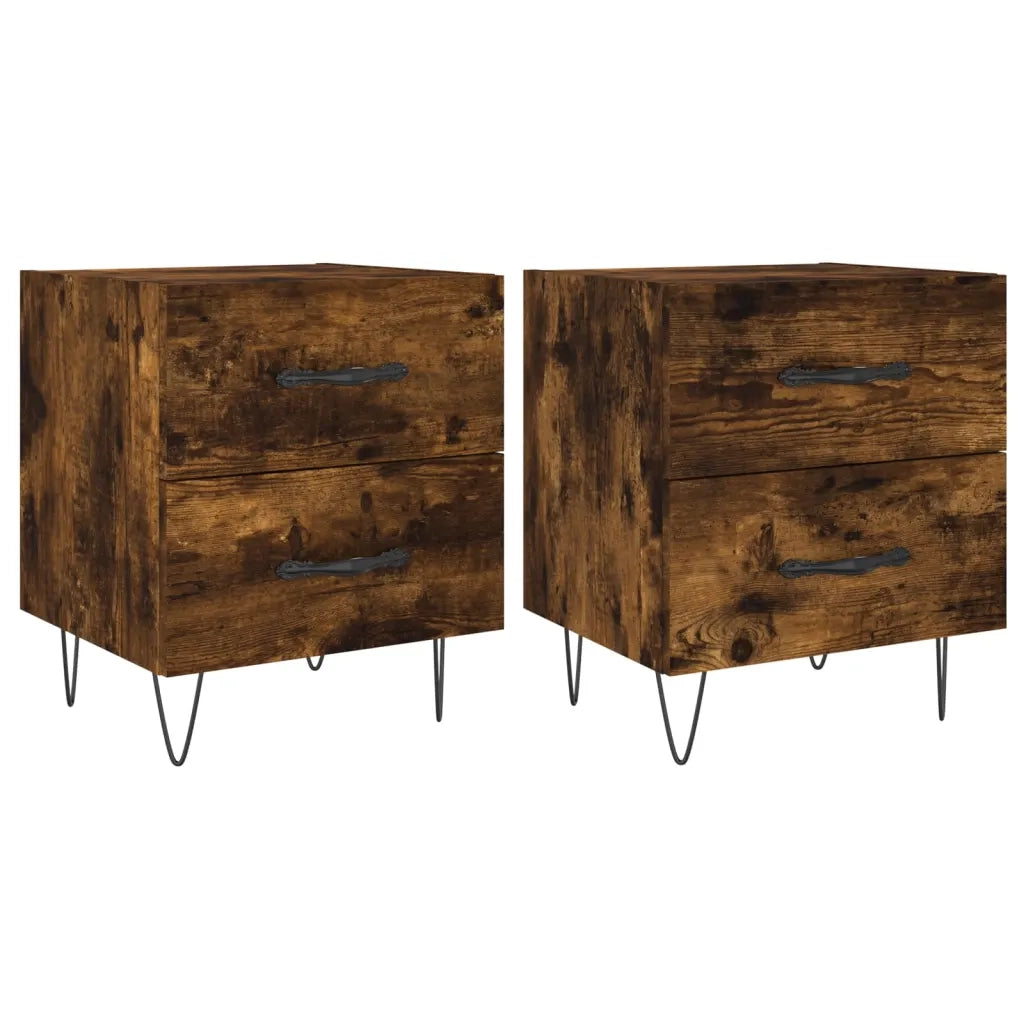 Set di 2 Comodini | Armadio da Notte | Mobiletto da notte Rovere Fumo 40x35x47,5 cm in Legno Multistrato