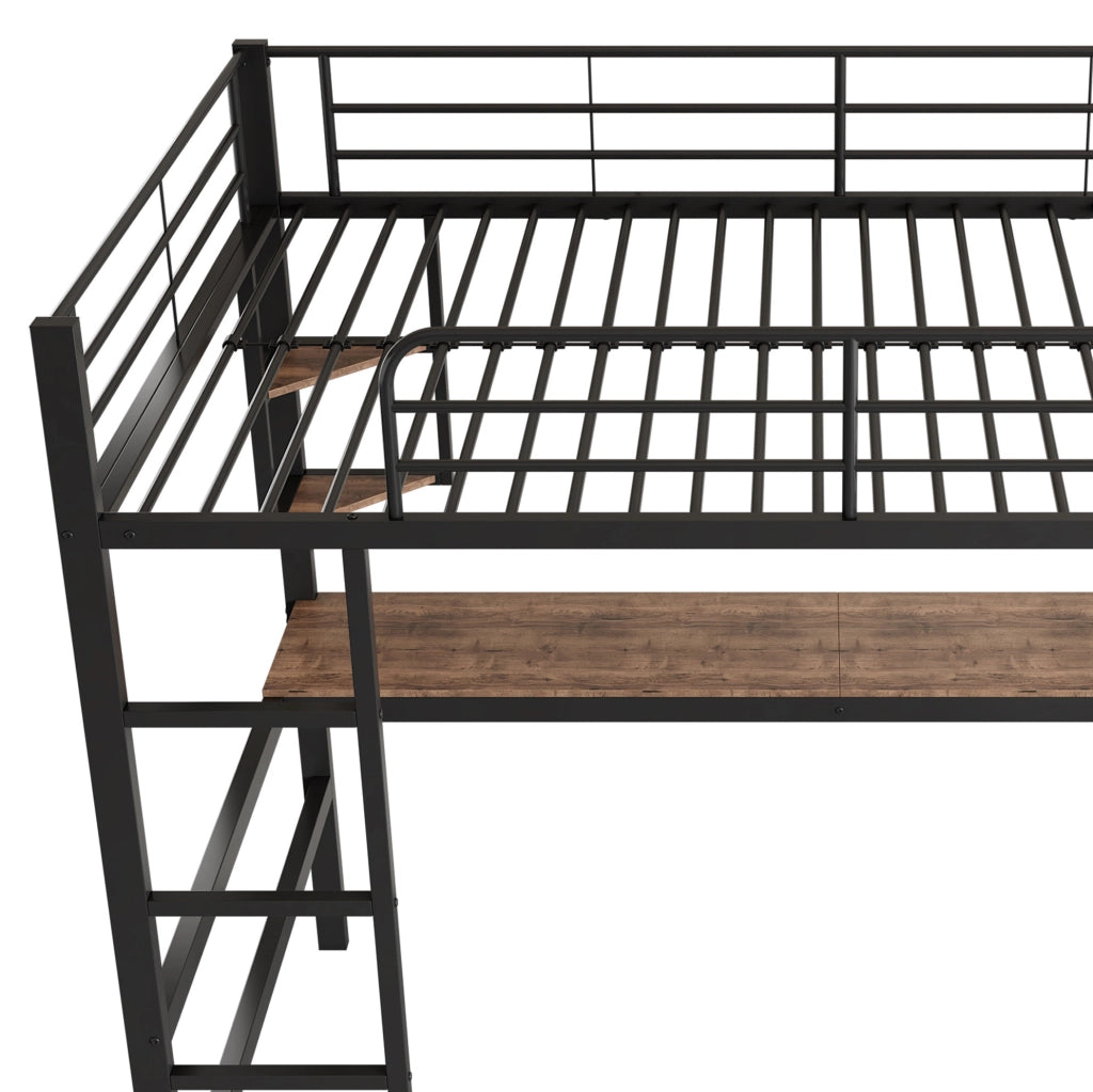 Letto a soppalco 90x200 cm con scrivania; libreria e ripiani; in metallo nero