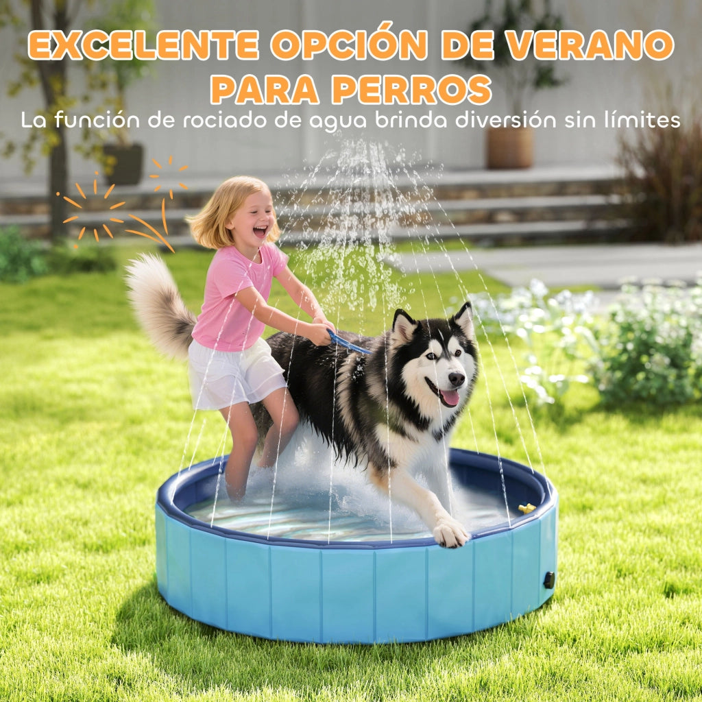 Piscina per Cani Pieghevole con Aspersore ¨C zephmum ¨C PVC Antiscivolo ?120x30 cm Azzurro