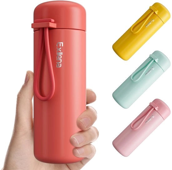 Mini Fiasco da Bevande 200ml – Fiasco Termico Mini con Manico in Silicone, 100% Improntato, Piccolo Fiasco in Acciaio Inox per Latte, Caffè... – Ideale per Borse e da Viaggio (Rosso Corallo)