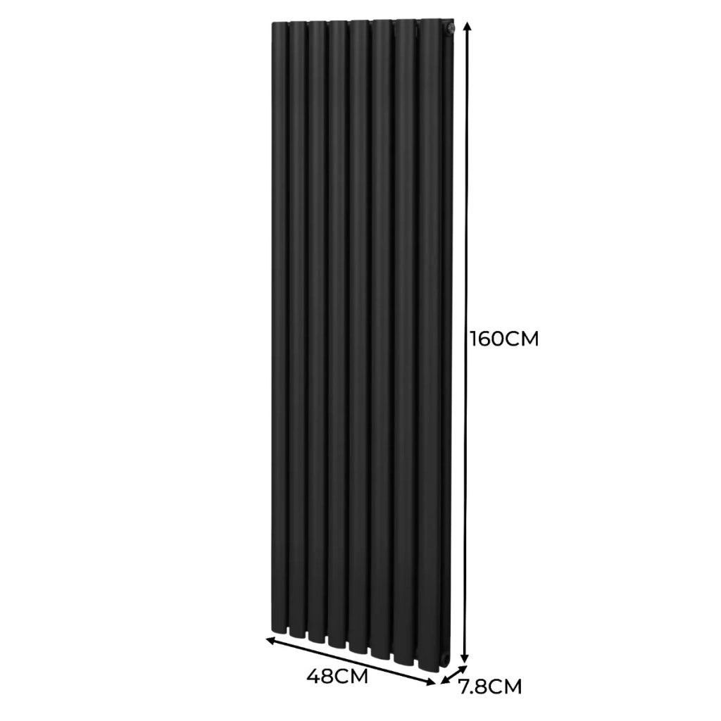 Radiatore a colonna ovale e valvole cromate TRV Designer nero 1600mm x 480mm