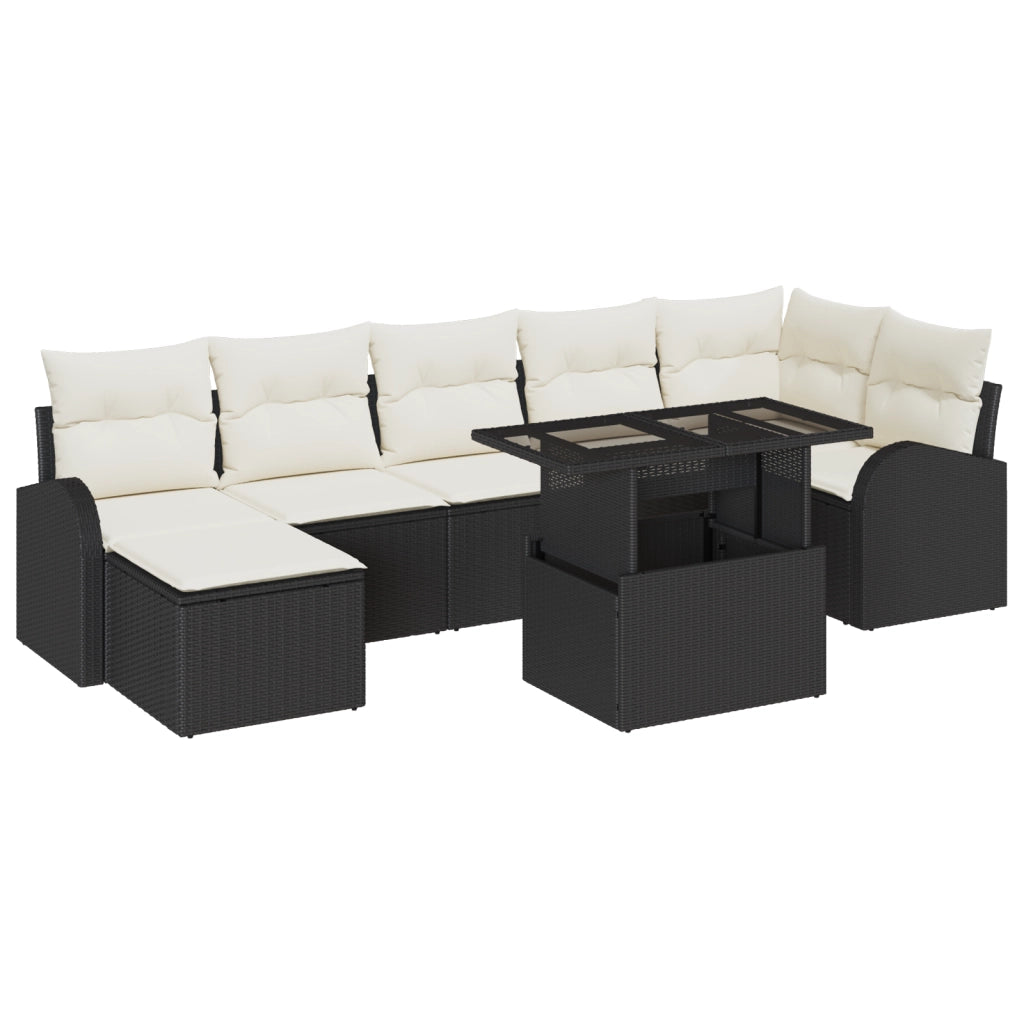 Set divano da giardino 8 pezzi con cuscini in polyrattan nero