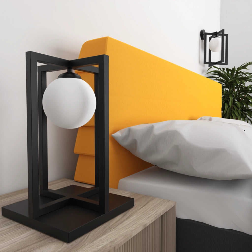 Lampada tavolo loft nera sfera vetro Diego Milagro E14
