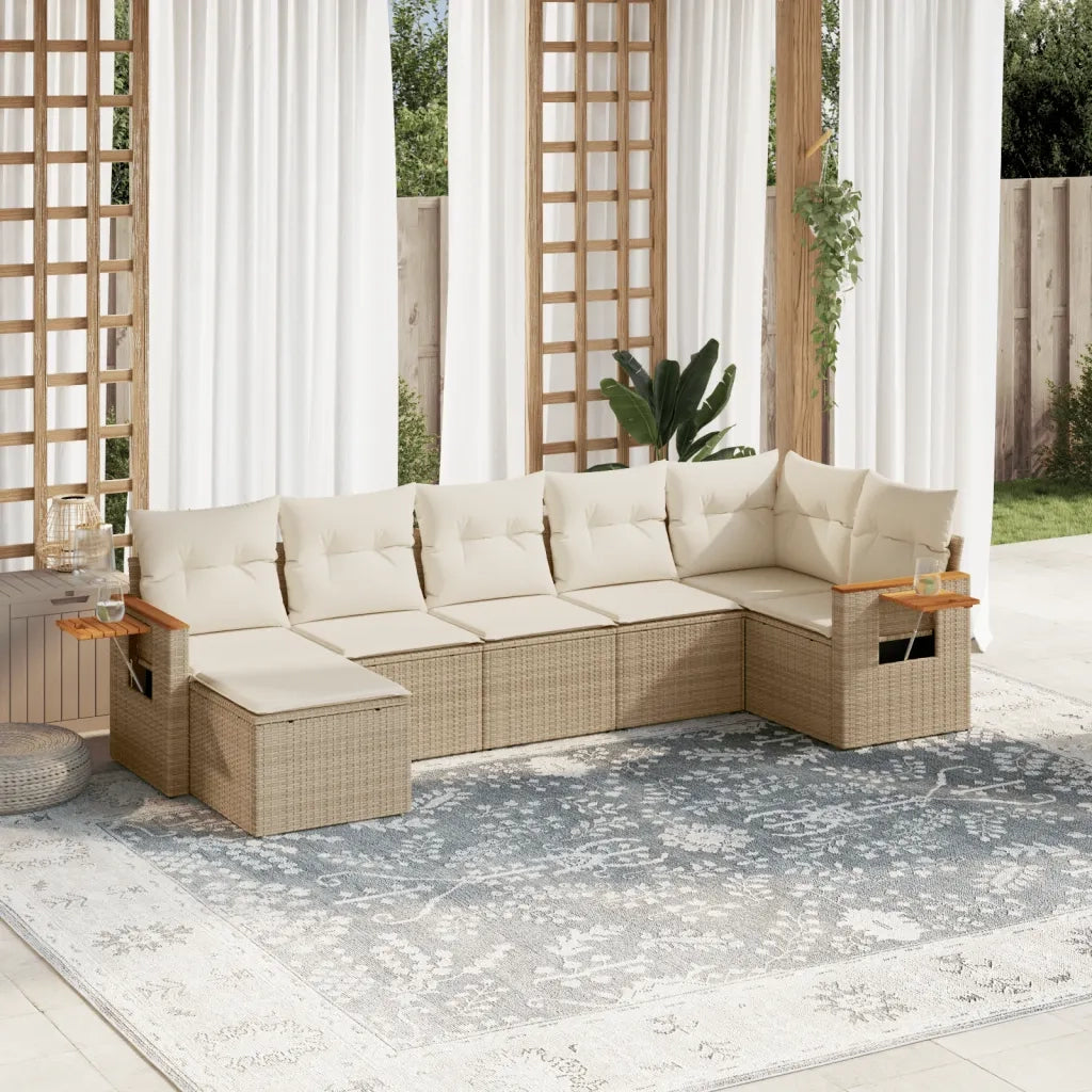 Set Divani da Giardino 7 pz con Cuscini Beige in Polyrattan 3259433