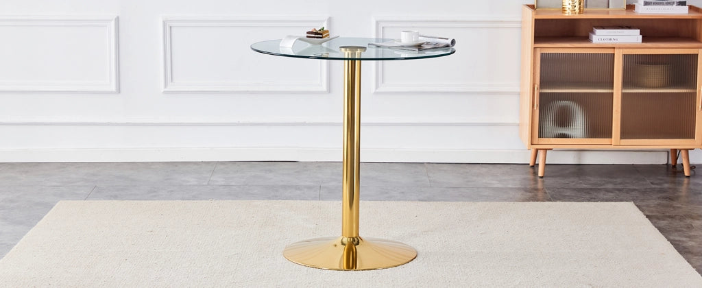Tavolo da pranzo - rotondo da bar in vetro temperato - Ø89x92 cm - stile minimalista - lusso leggero