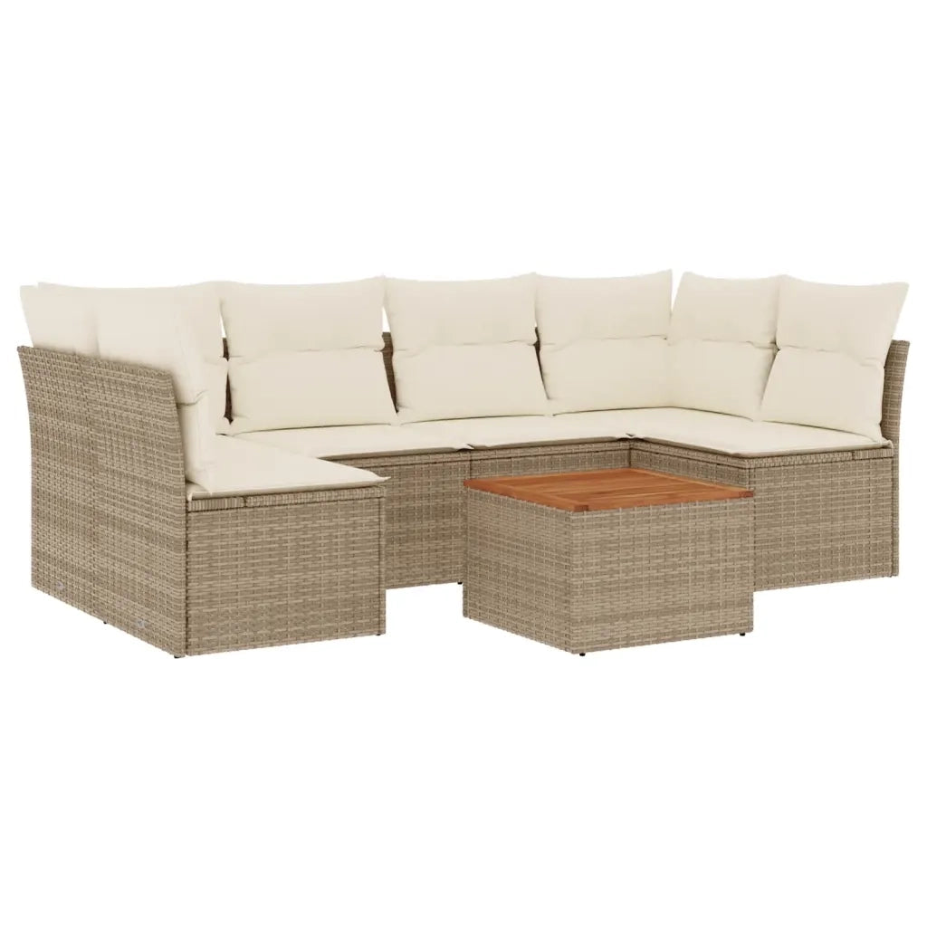 Set Divani da Giardino 7 pz con Cuscini Beige in Polyrattan 3255890