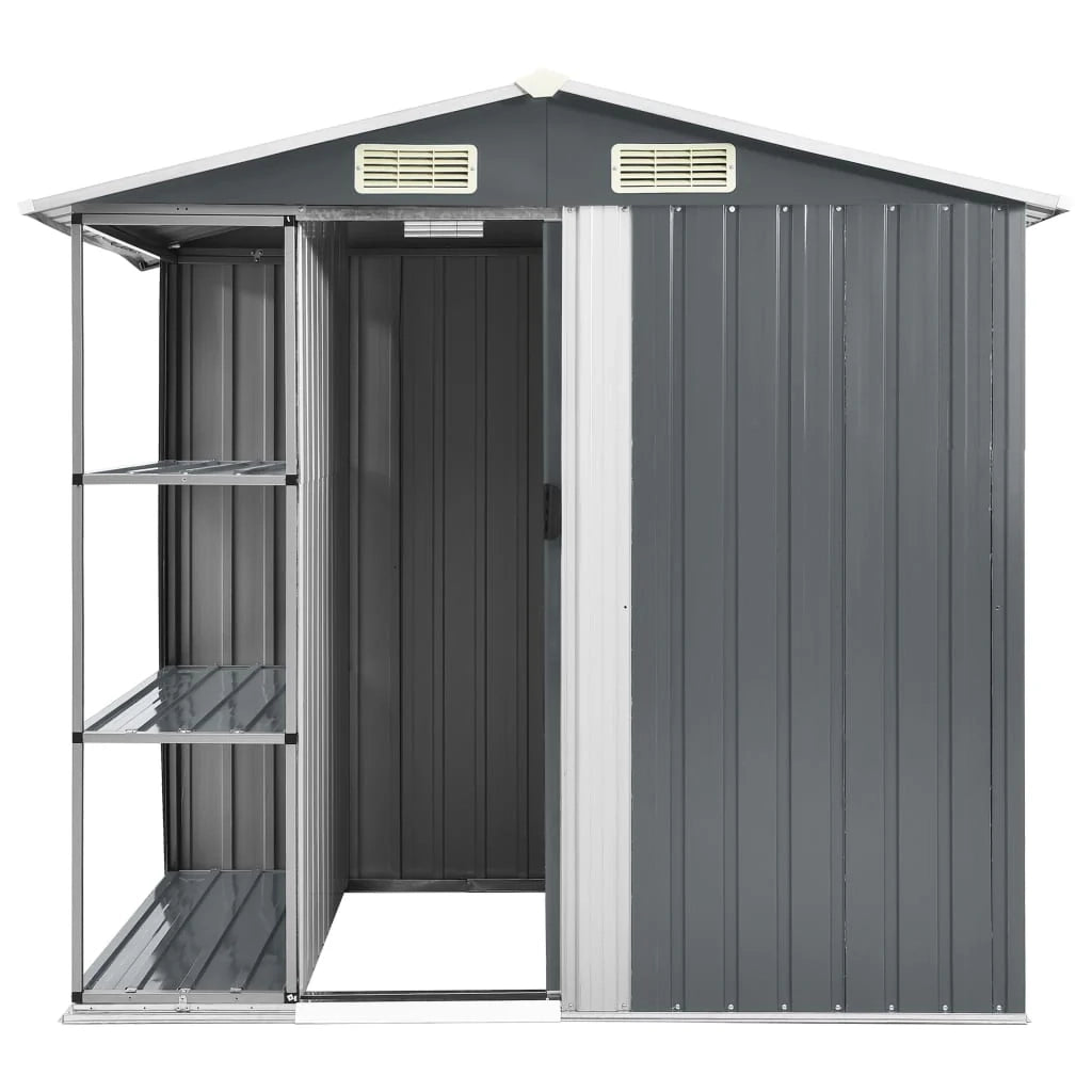 Casetta da giardino cabina ripostiglio casetta da esterno robusta casetta per attrezzi con ripiano 205 x 130 x 183 cm ferro grigio 02_0022223