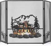 Parascintille per Camino 132 x 79 cm, Paraschizzi Camino Pieghevole a 3 Pannelli con Motivo Bello, Barriera Protettiva Robusta in Metallo per Camino (Stile 1)