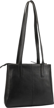 Borsa a Tote con Zip in Pelle Reale, Schiena a Spalla per Donna, Nero, 30 Centimetri, Medio