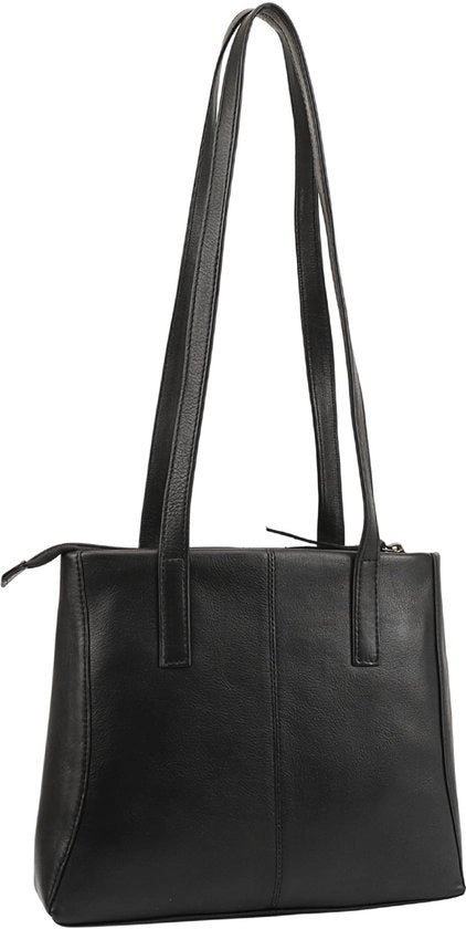 Borsa a Tote con Zip in Pelle Reale, Schiena a Spalla per Donna, Nero, 30 Centimetri, Medio