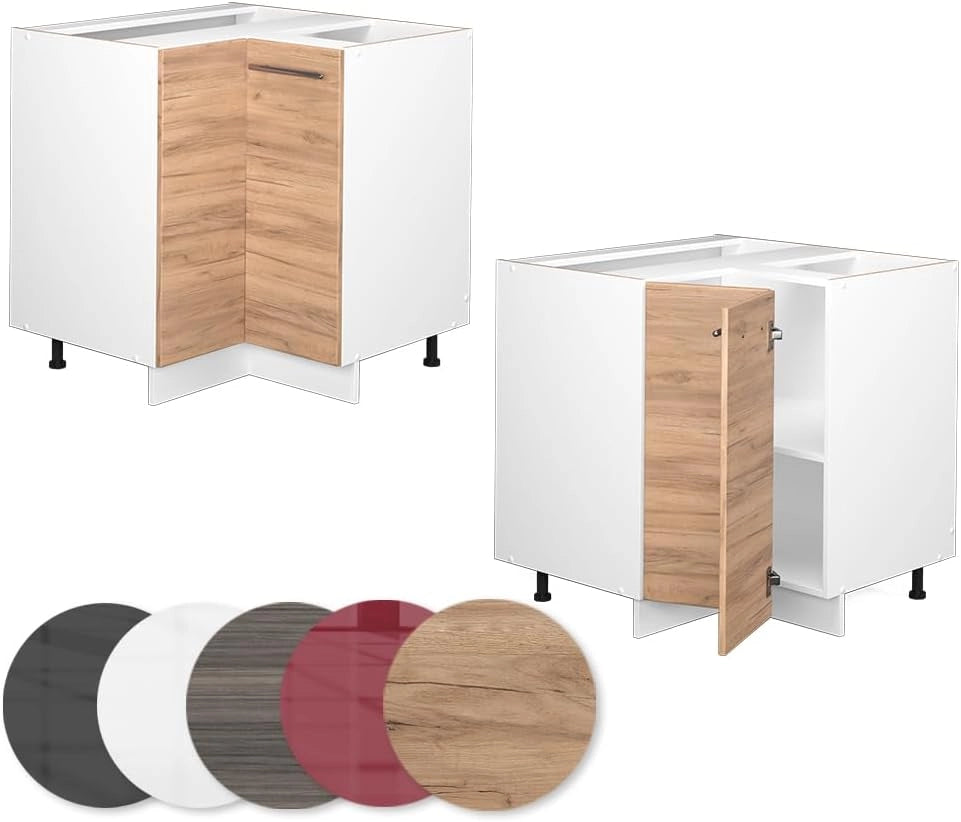 Mobile ad angolo cucina Fame-Line, Quercia dorata, 80.5 cm senza piano di lavoro, per la combinazione con altri moduli della serie Fame-Line