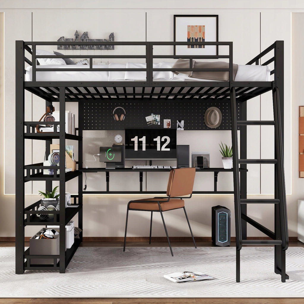Letto a castello 140x200 nero - Xylo - Con scala e ripostigli