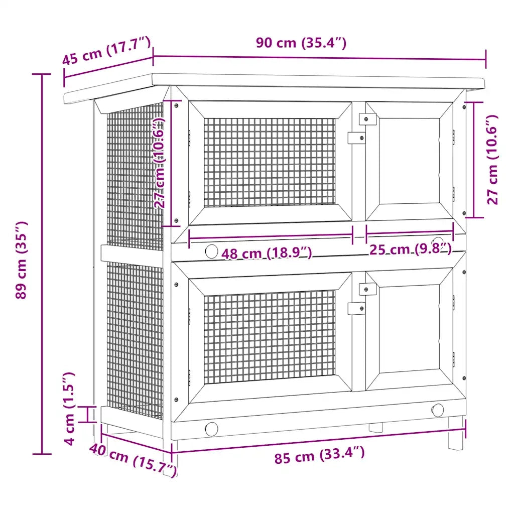 Conigliera per Esterni con 4 Porte Rosso in Legno CFW2282525