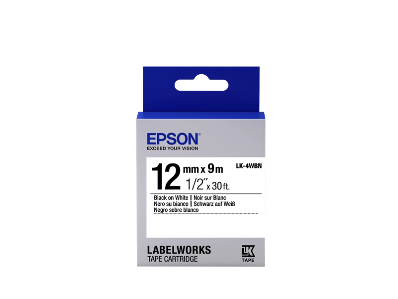 Epson Nastro fondo Standard Bianco per testo Nero 12/9 LK-4WBN