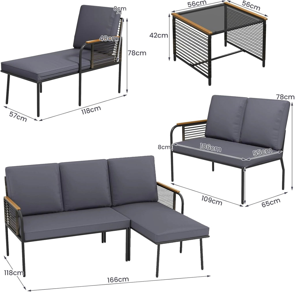 Set di 3 mobili da giardino in Pplyrattan per 3 persone, con tavolino e cuscino, per giardino, balcone e terrazza, colore: nero