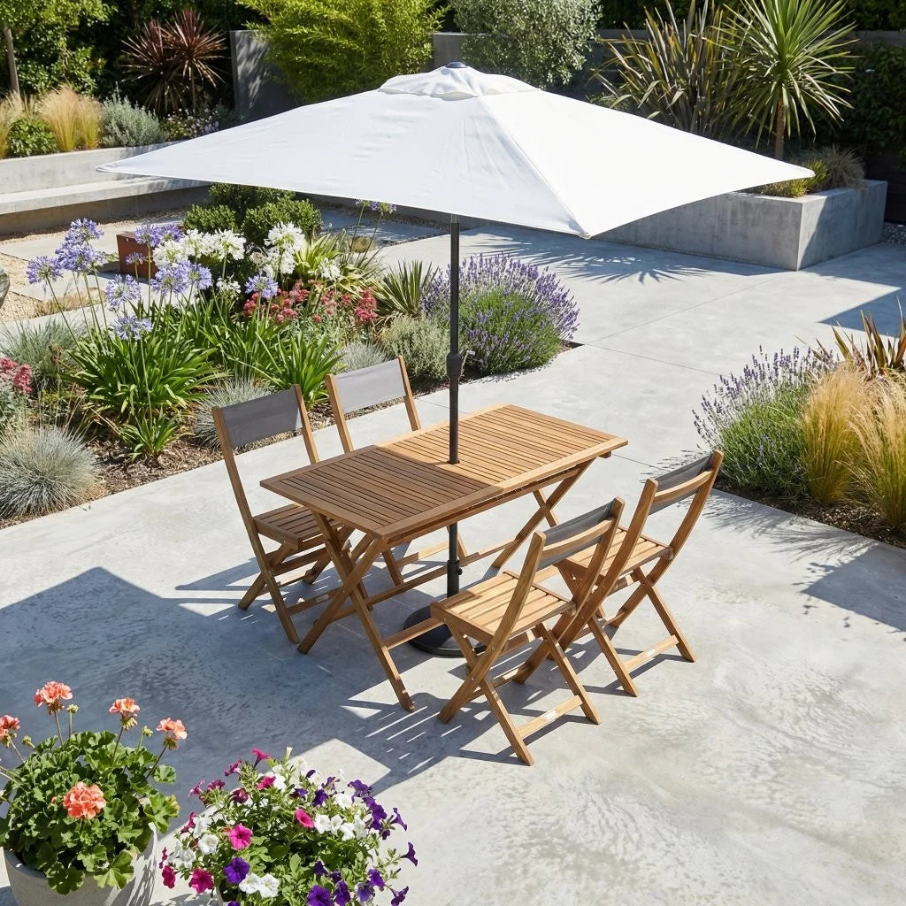 Ombrellone rettangolare da giardino Eolo (300x200 cm), acciaio e poliestere, palo diam. 38 mm, apertura antivento con manovella, senza base, colore ecru