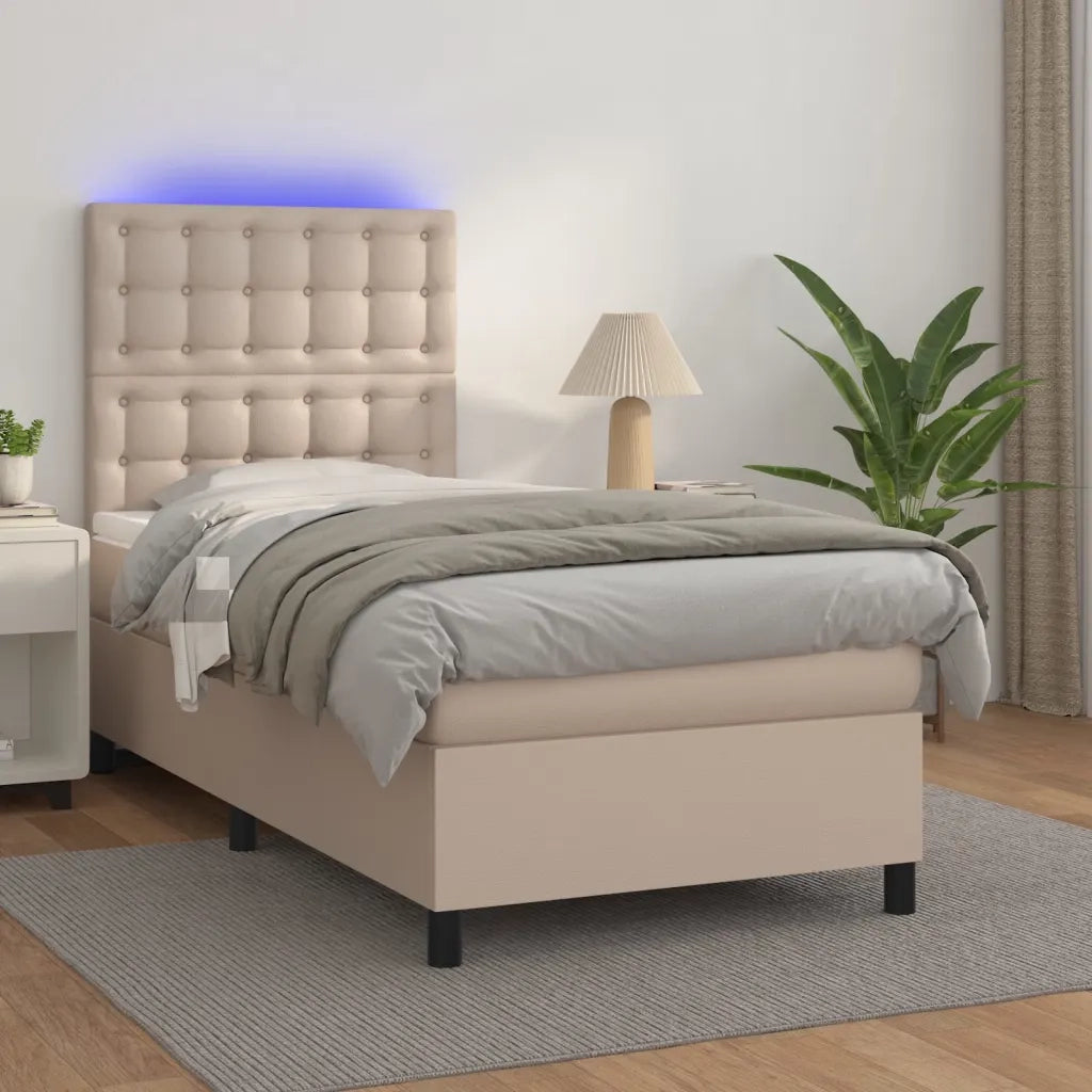Giroletto Molle Materasso e LED Cappuccino 100x200cm Similpelle 3135932