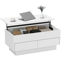 Tavolino da salotto con scomparto nascosto e 2 cassetti, 100 x 50 x 44 cm, bianco