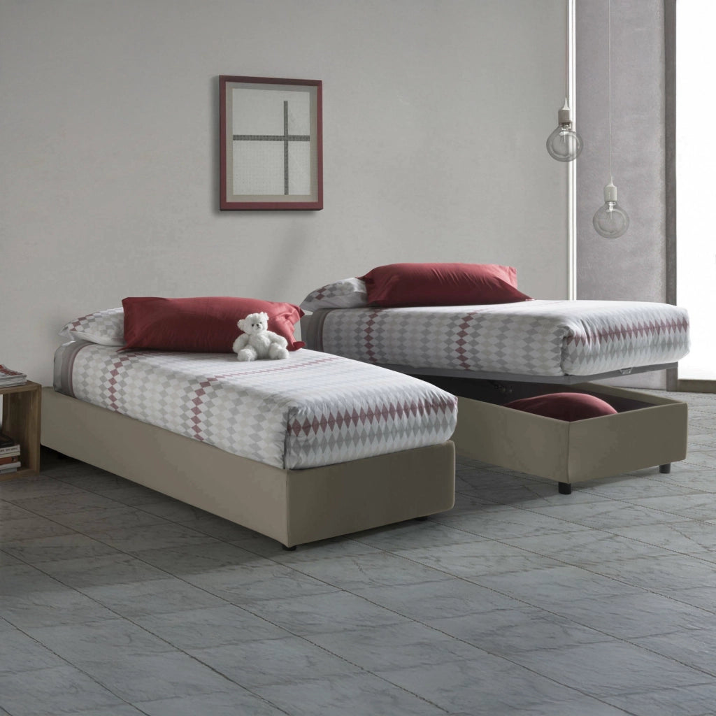 Richilde, Letto Singolo Materasso Incluso Made in Italy, Grigio Tortora
