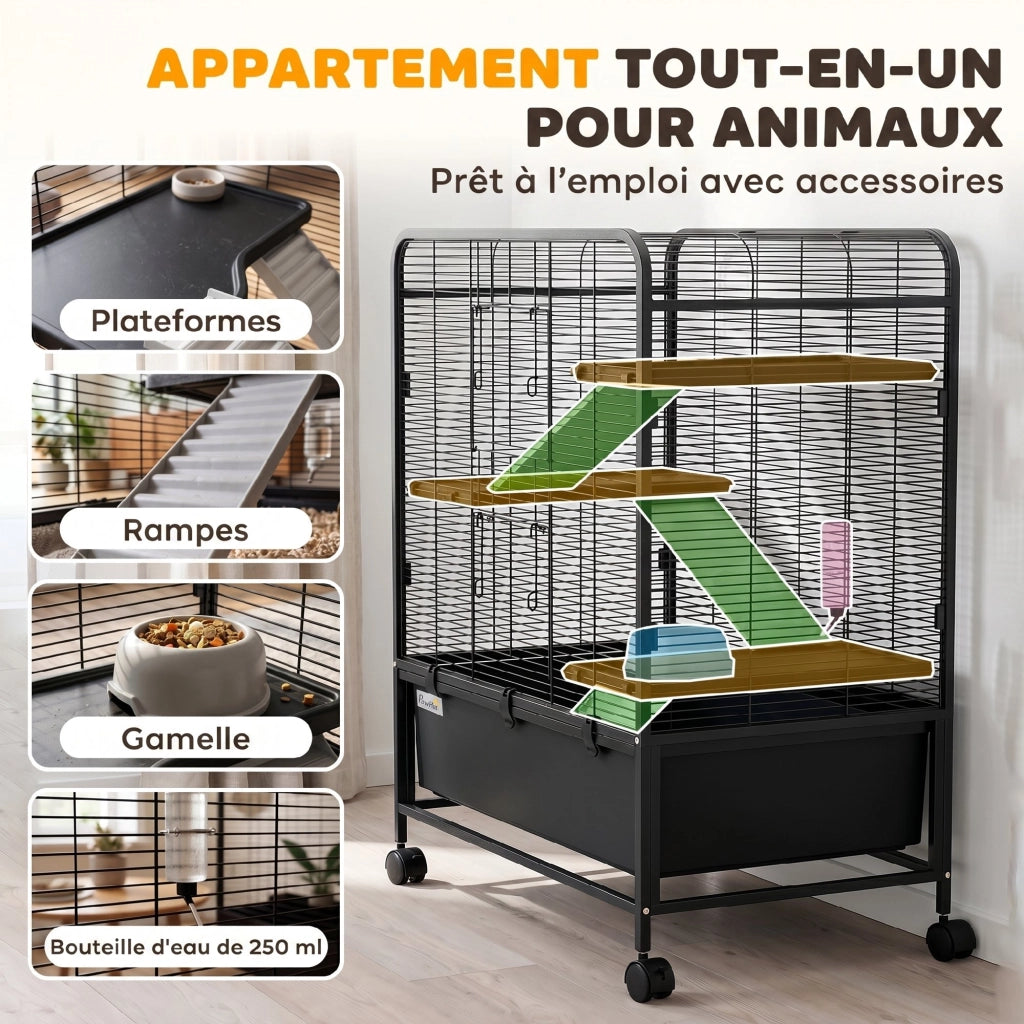 Gabbia per Criceti e Piccoli Animali ¨C Zephmum ¨C Nero, 75x46x94,5cm