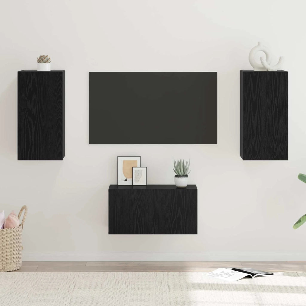 Set mobile TV 3 pz | Armadietto TV | Mobile Porta TV Rovere Nero Legno multistrato