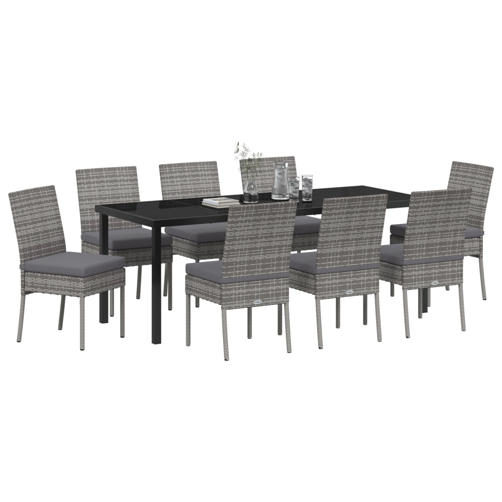 Set da Pranzo da Giardino 9 Pezzi Grigio Polyrattan