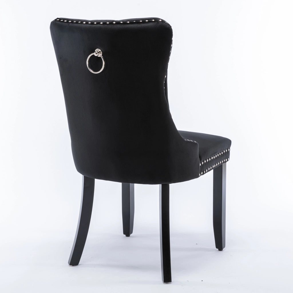 Sedie da Pranzo Imbottite in Velluto con Gambe in Legno Massello ¨C MINIMAL ¨C Set 2 Pezzi, Nero